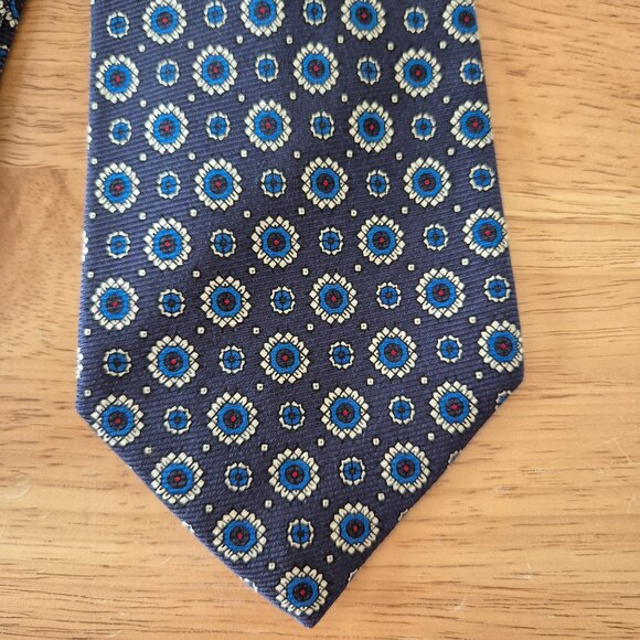Vintage Polo By Ralph Lauren Hand Made in USA 100% Silk Medallion Neck-Tie Navy - Picture 3 of 6